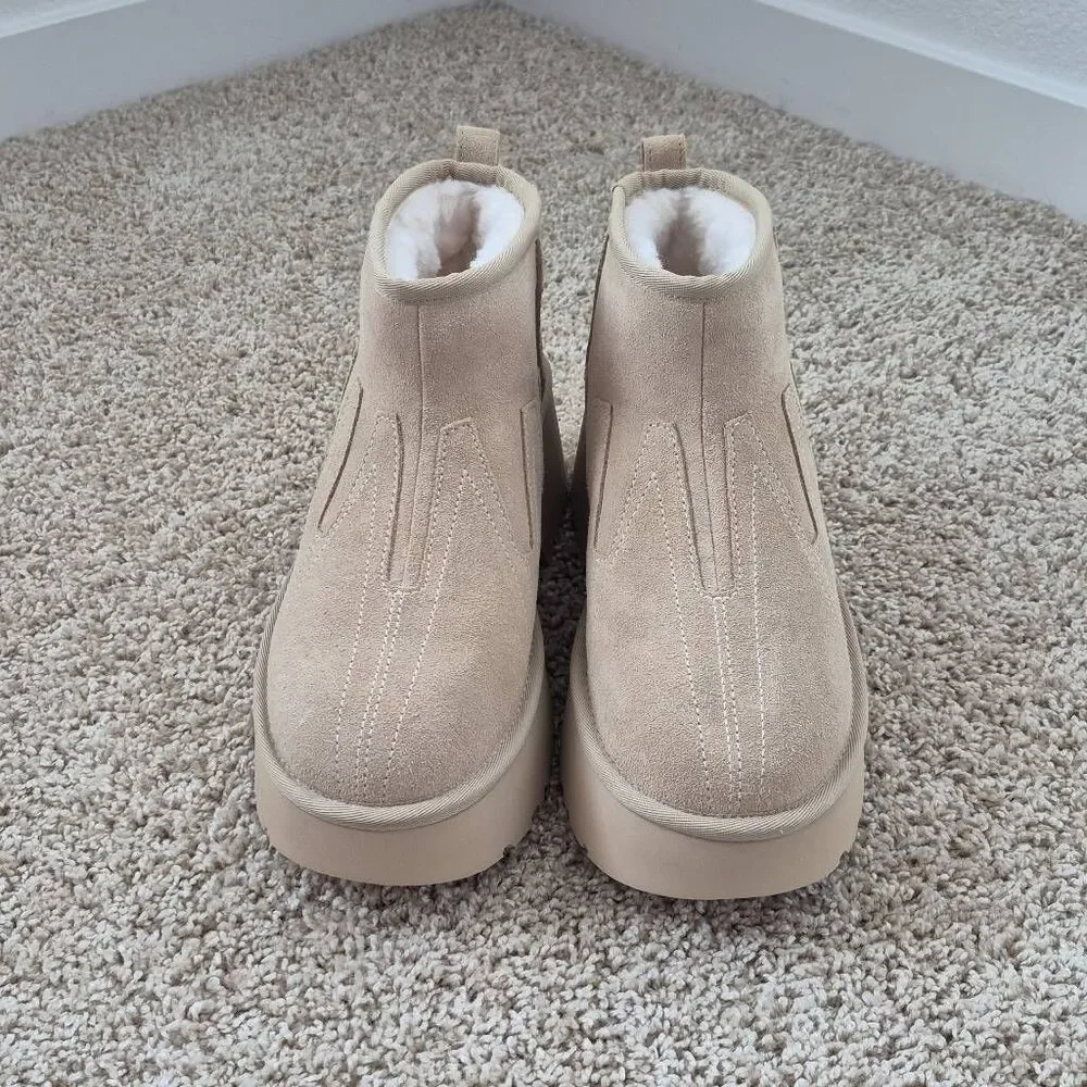 UGG CLASSIC ULTRA MINI HEIGHTS HICKORY PLATFORM BOOTS SIZE 10